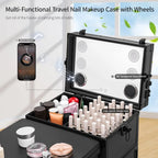ZhenGuiRu Rolling Manicure Table With Drawers, Bluetooth Speaker, LED Mirror, TSA Lock - 15.3 x 10.8 x 30.8 in