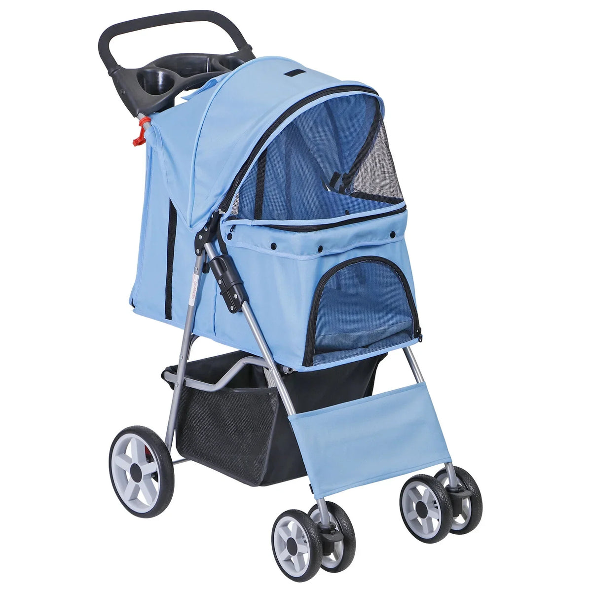 Foldable 4 Wheel Pet Stroller With Cup Holder