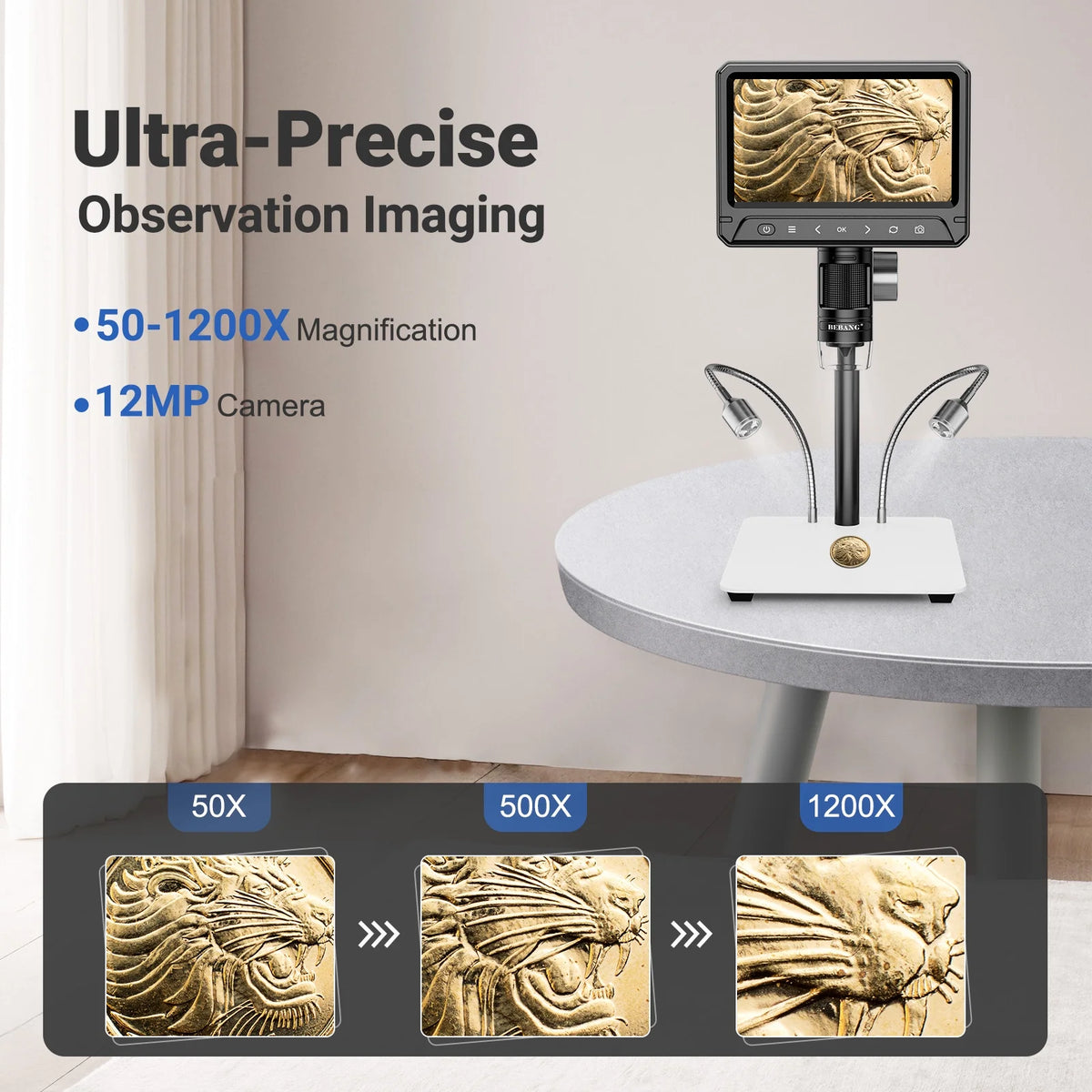 BEBANG LCD Digital Microscope, 7 inch 50X-1200X With 32GB TF Card