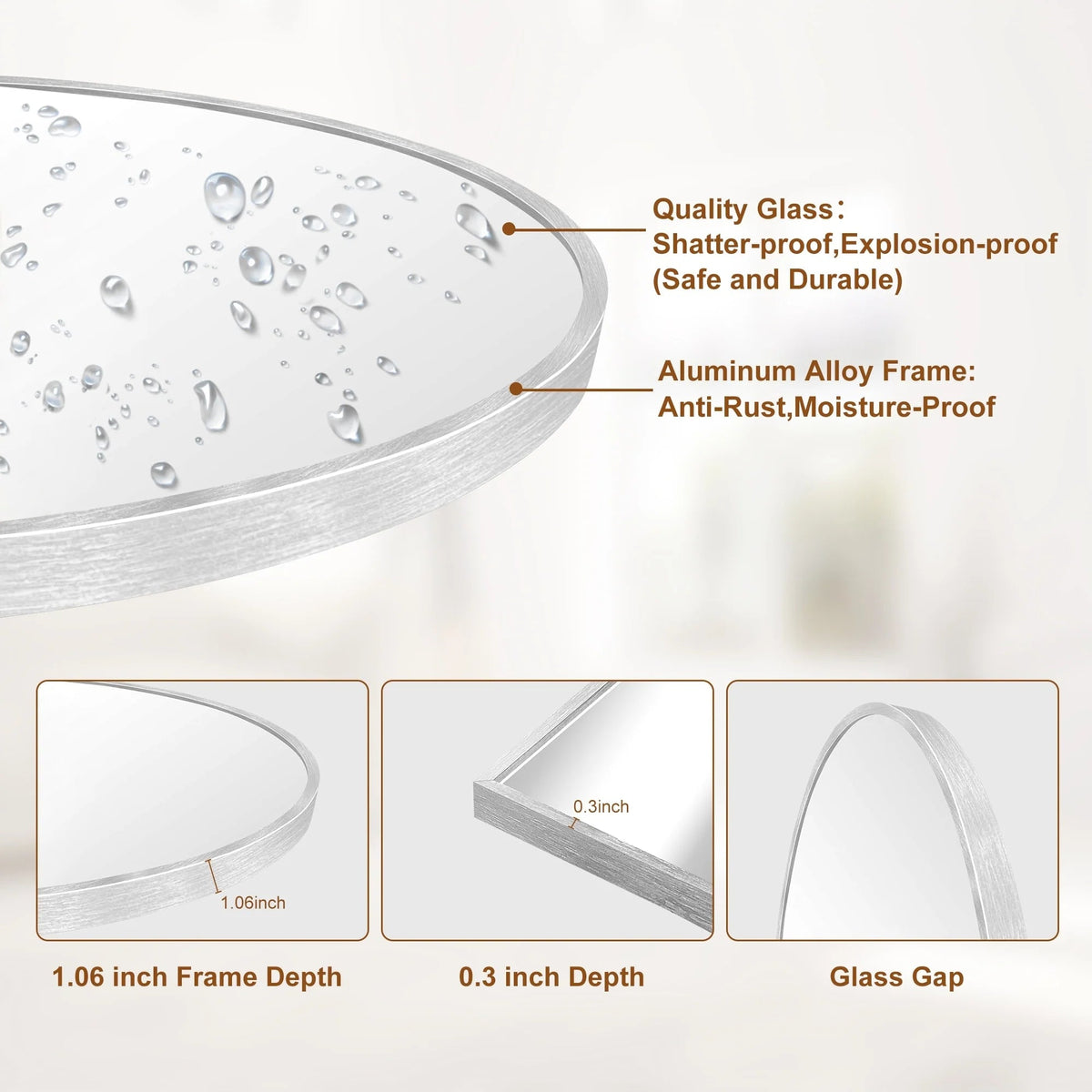 Arched Full Length Floor Mirror With Aluminum Alloy Frame - 65x22, 71x24, 71x28, 71x32