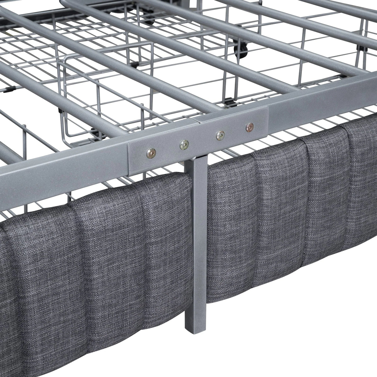 Roomfitters Full Size Upholstered Metal Platform Bed With 4 Drawers, Linen Fabric, Gray - 76.6in L x 55.7in W x 41.7in H