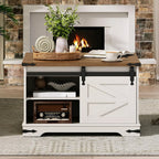 HOOBRO Farmhouse Lift-Top Coffee Table With Sliding Barn Door, White And Walnut, 31.3in L x 31.5in W x 19.7in H - WH80KF01