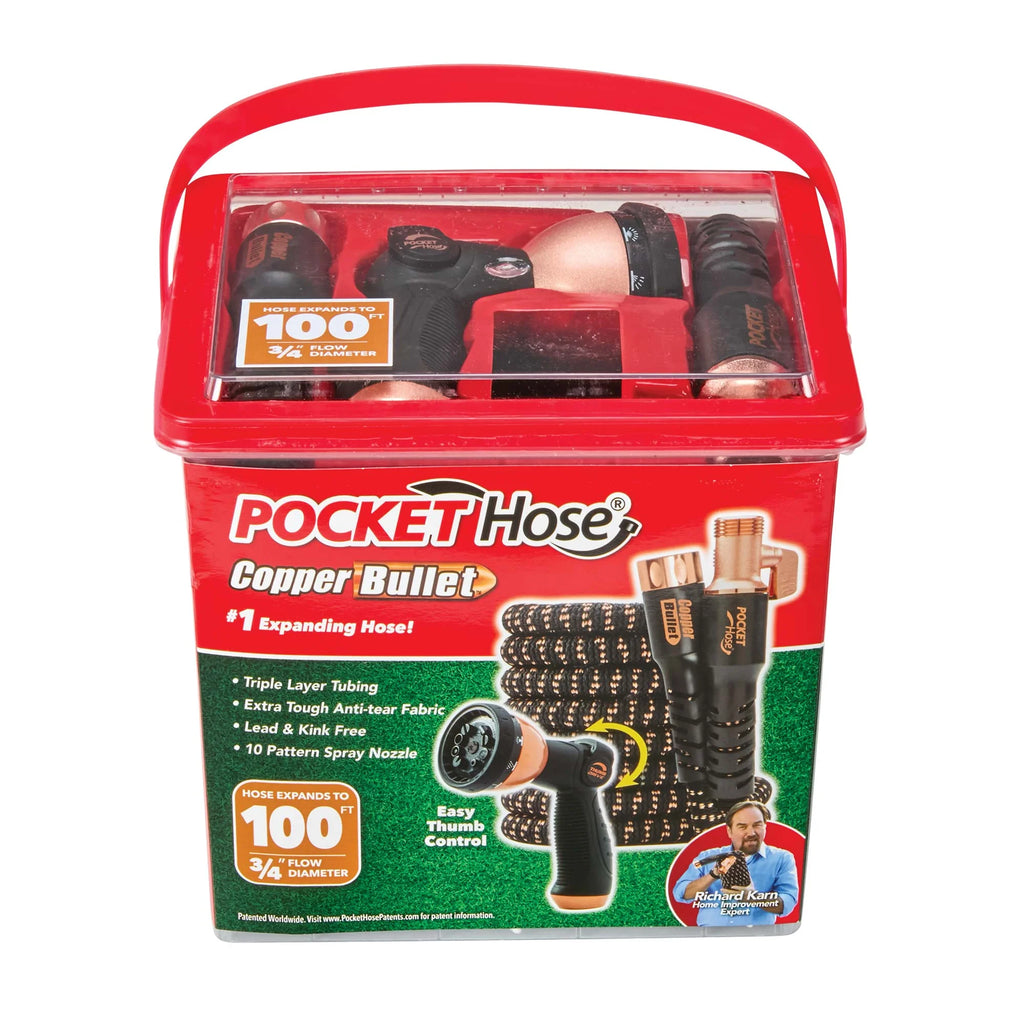 Copper Bullet By Pocket Hose 3/4 inch Ultra-Light 100 ft Expandable Garden Hose With Spray Nozzle