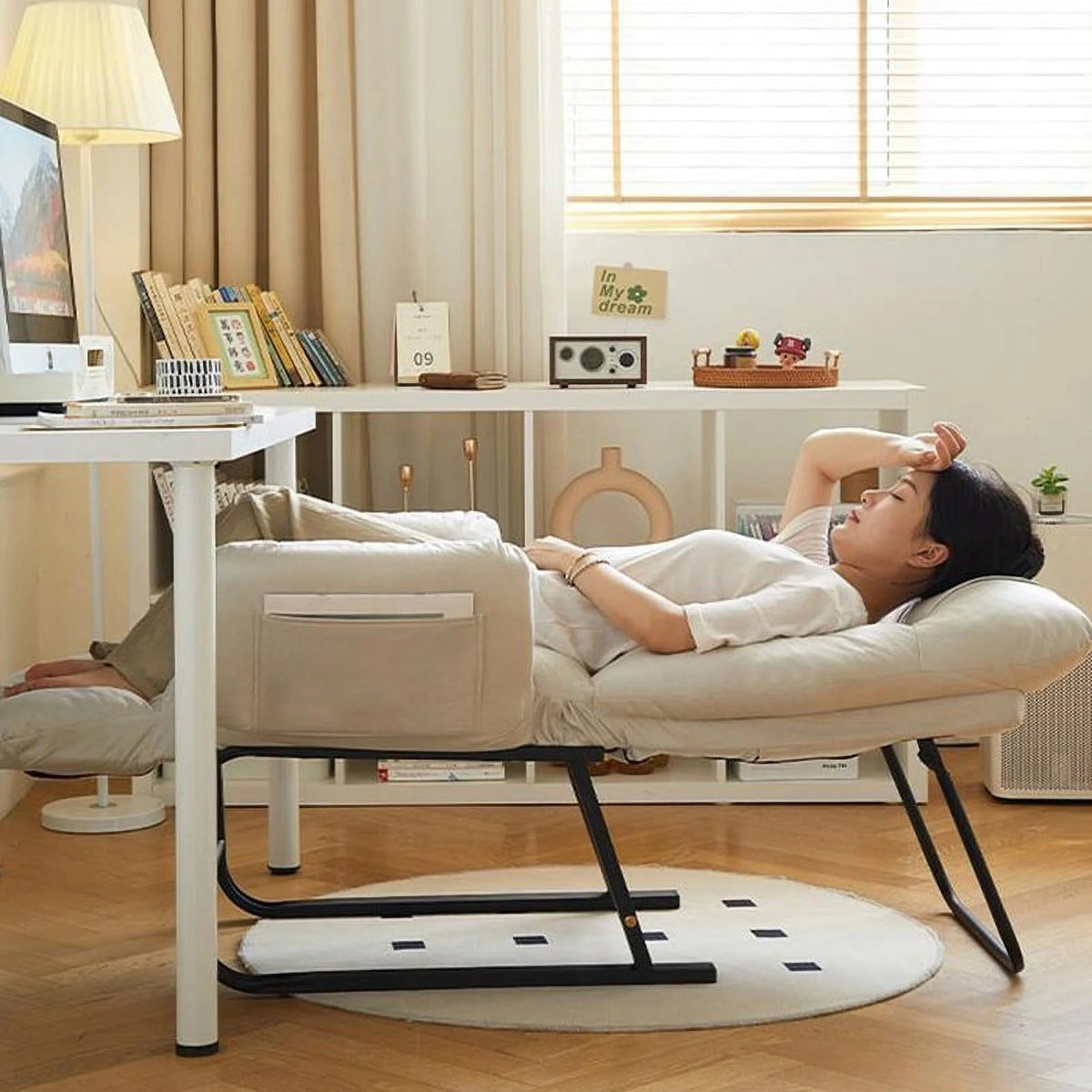 HDUTNGISN Recliner Armchair With Adjustable Backrest, White, 20 x 27.5 x 61.8 in