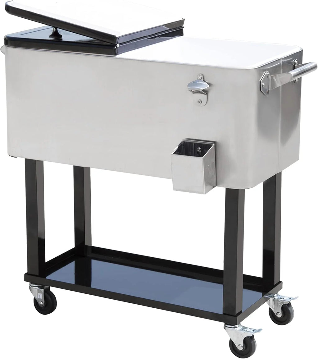 Rolling Patio Cooler 80 Quart Steel - Silver