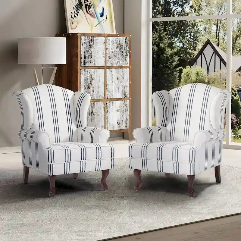 Traditional Wingback Upholstered Accent Chairs, Set of 2, 31 W x 31.8 D x 42.9 H