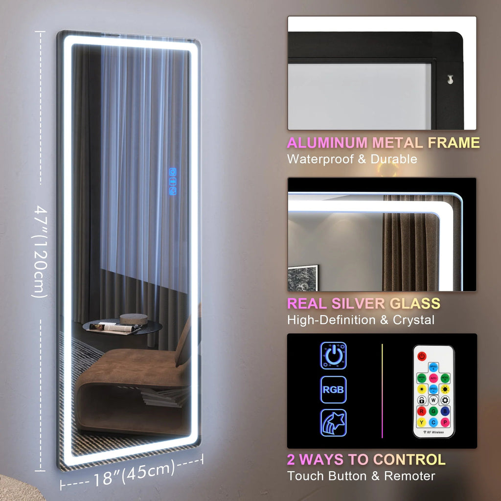 LVSOMT Full Length RGB LED Mirror, 47in x 18in, Black