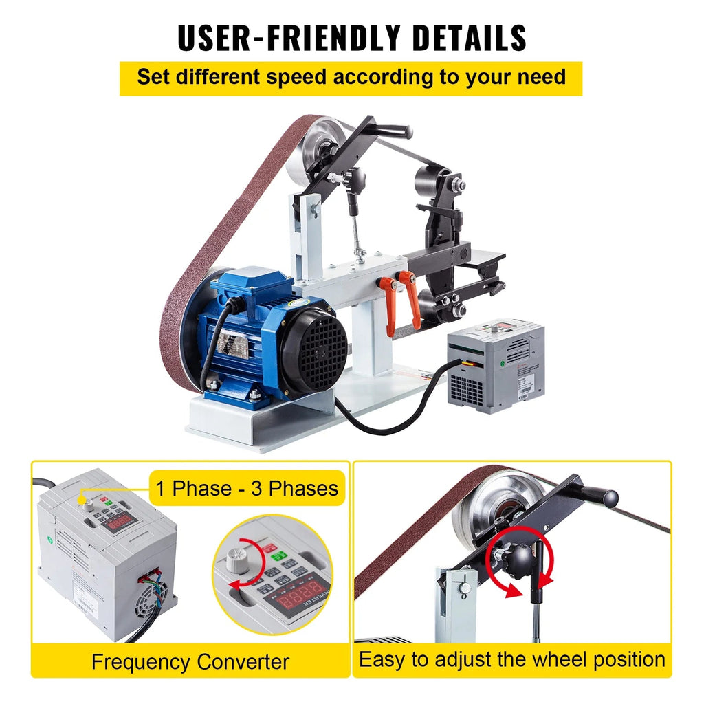KFFKFF Metalworking Belt Sander Grinder, 1500W 2HP, 2 x 82 in, 3-in-1