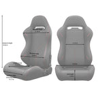 2PC Universal Reclinable Bucket Racing Seats With Adjustor Slider - Red PVC Leather