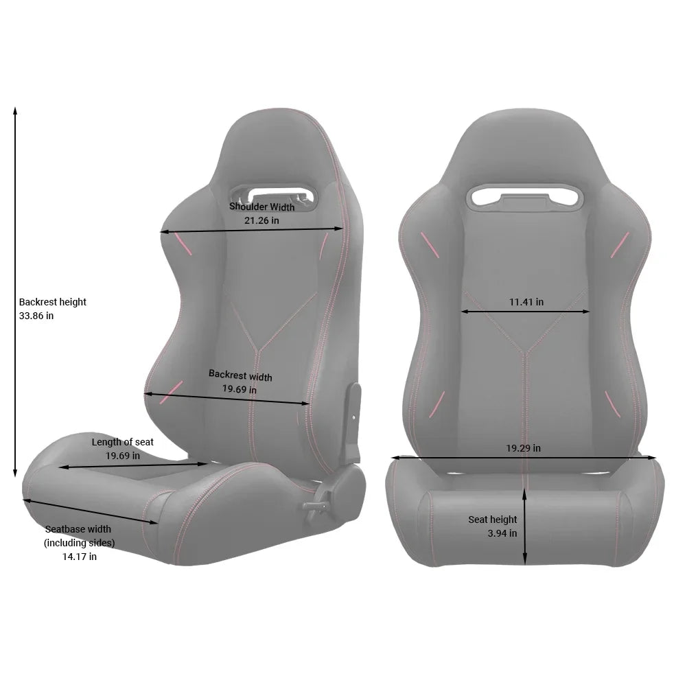 2PC Universal Reclinable Bucket Racing Seats With Adjustor Slider - Red PVC Leather