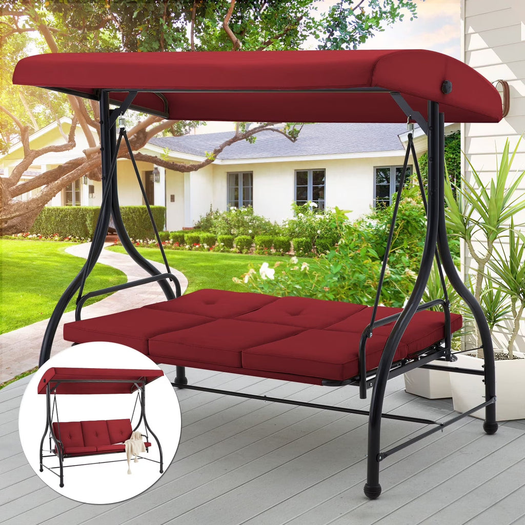 AECOJOY 3-Person Steel Canopy Porch Swing Glider Hammock