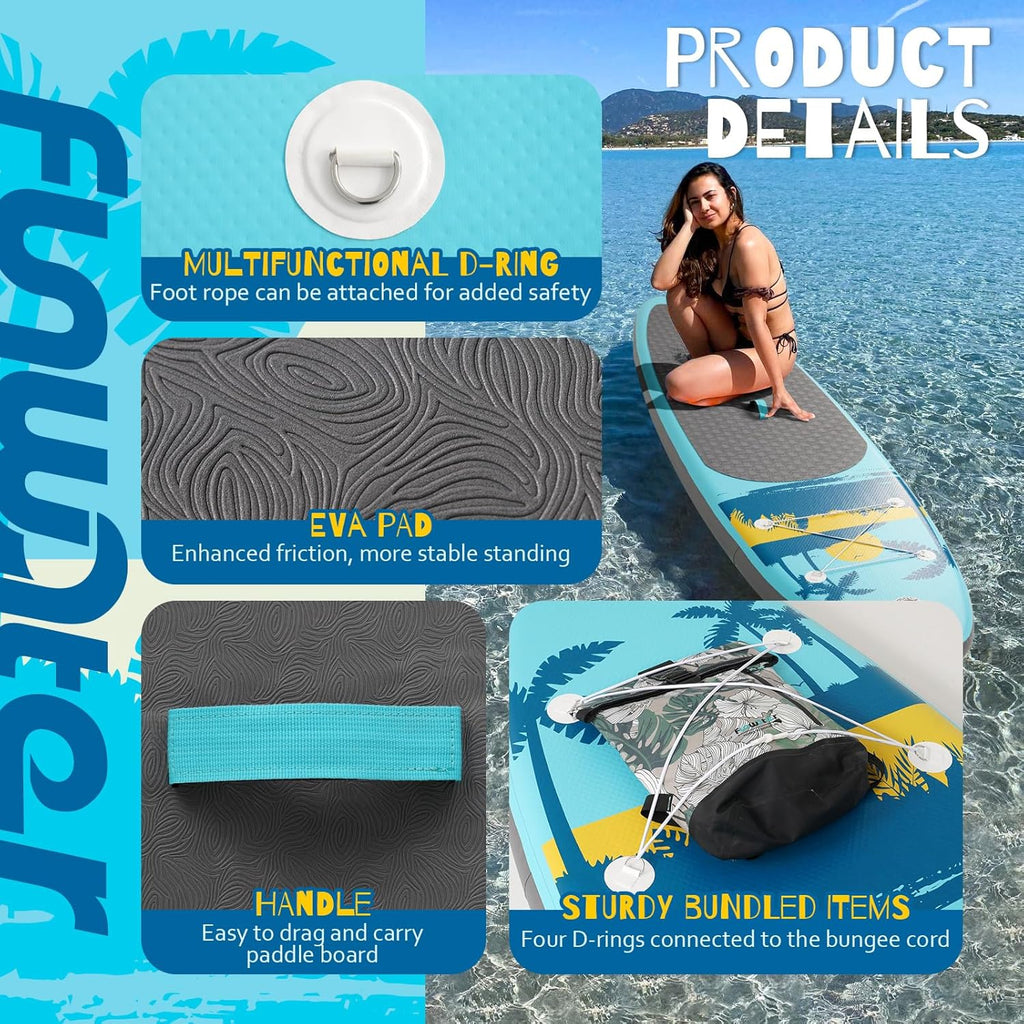 FunWater Inflatable Stand Up Paddle Board, 11 ft x 32 in x 6 in - SUP Paddle Accessories
