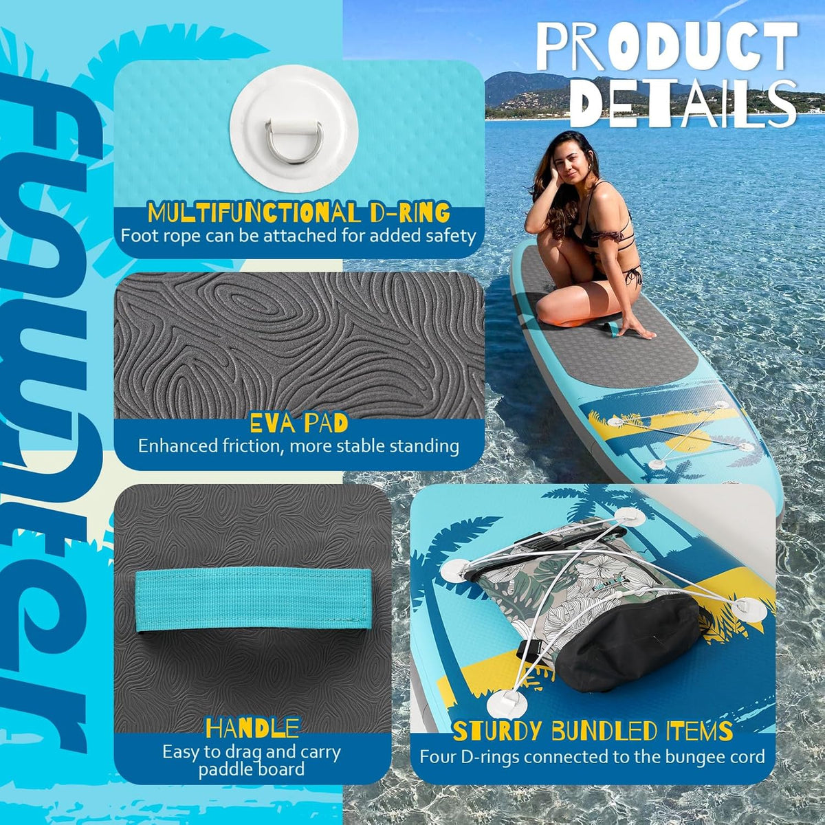 FunWater Inflatable Stand Up Paddle Board, 11 ft x 32 in x 6 in - SUP Paddle Accessories