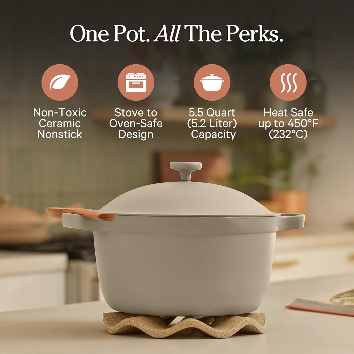 Our Place Perfect Pot 5.5 Qt Ceramic Pot With Lid And Spatula, Steam