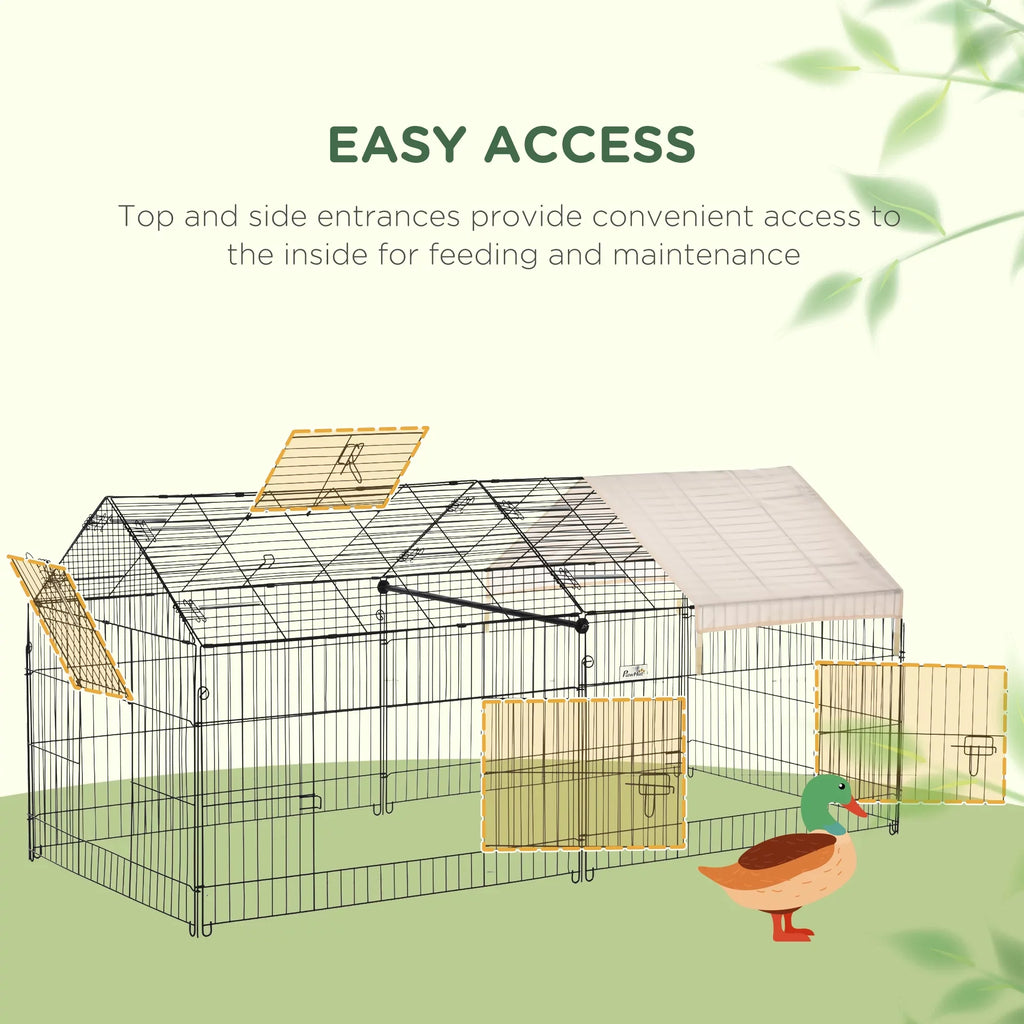 PawHut Metal Chicken Coop, 86.5 in x 40.5 in, Beige - Portable Small Animal Playpen