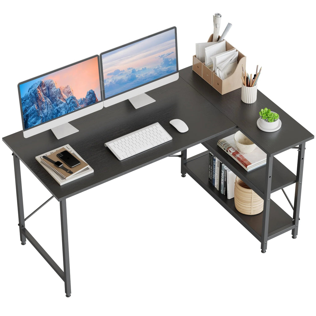 Small L-Shaped Computer Desk With Reversible Storage Shelves - 55-Inch / 47-Inch