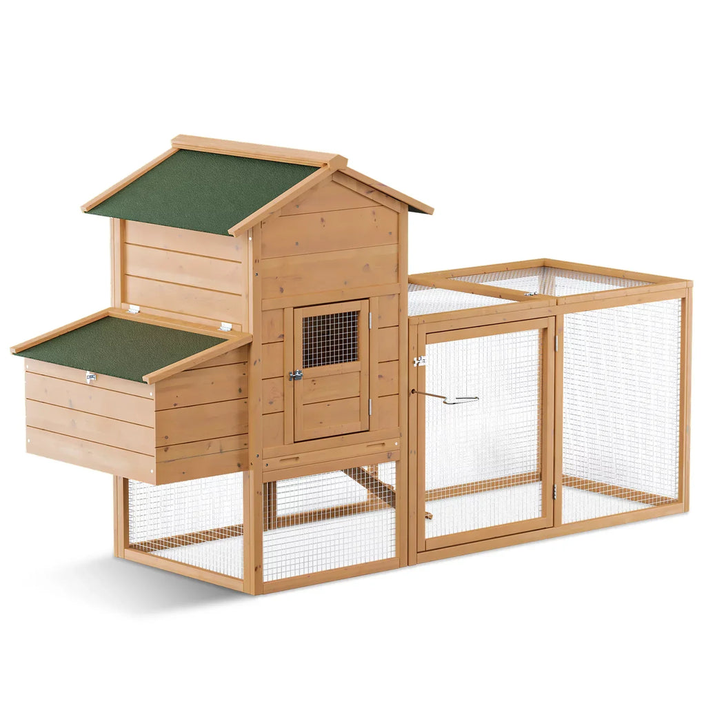 Magshion 2-Tier Chicken Coop With Nesting Box, 80 Inch Wooden Rabbit Hutch - Natural