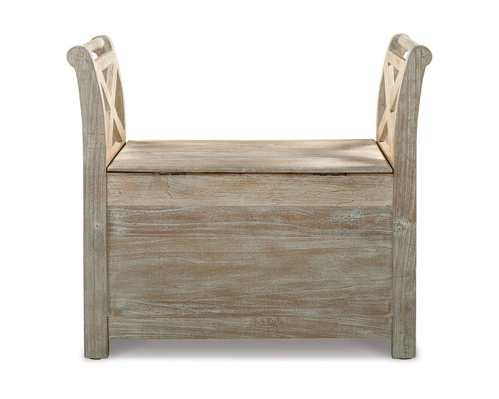 Signature Design by Ashley Accent Bench, Whitewash - Fossil Ridge