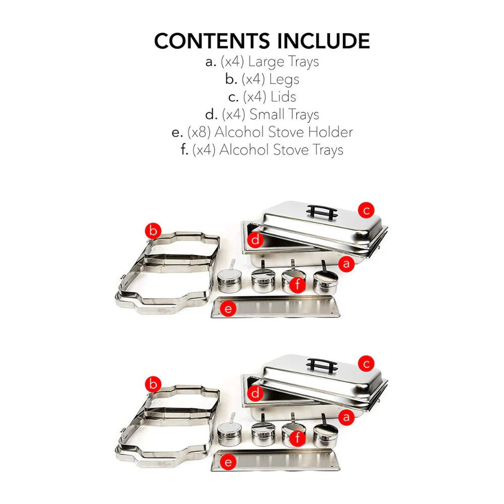 Alpha Living Stainless Steel Chafing Dish Set, 4 Pack, 8 Quart - 24 x 15.5 x 14.38 Inches