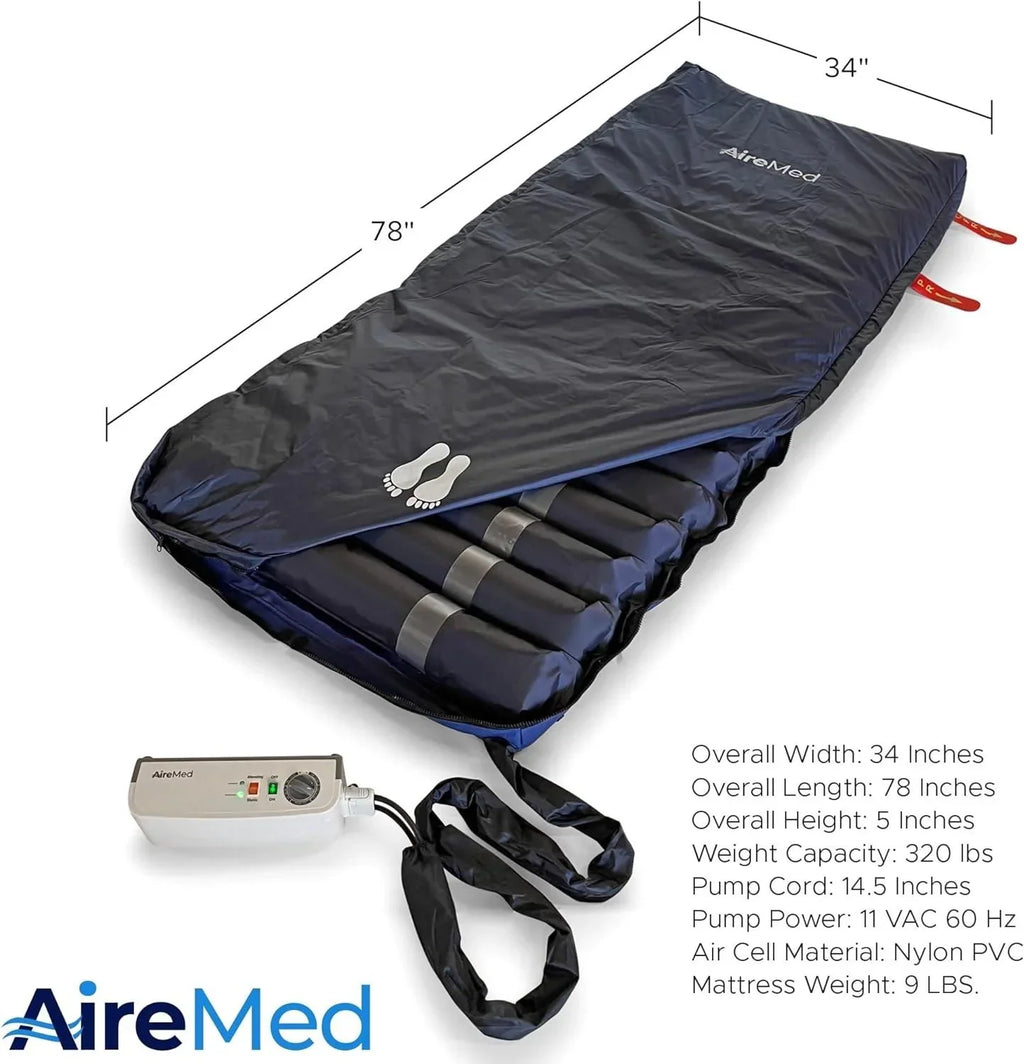 Airmed Low Air Loss Alternating Pressure Mattress Overlay, 5in - Advanced Pump With Static Function