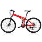 iRerts 26 Inch Folding Adult Mountain Bike, 21 Speed, Dual Disc Brakes, Red/Black