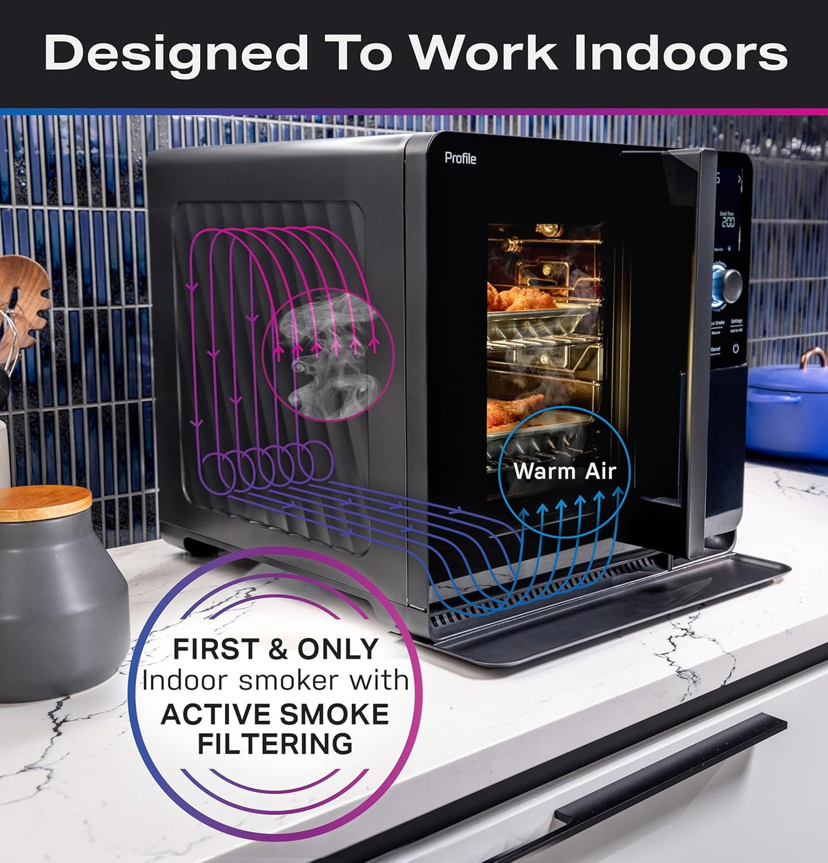 GE Profile Smart Indoor Pellet Smoker With Active Smoke Filtration, 5 Smoke Settings, WiFi Connected - Black