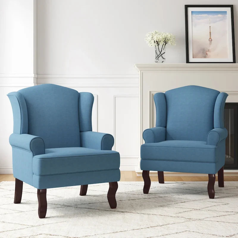 Traditional Wingback Upholstered Accent Chairs, Set of 2, 31 W x 31.8 D x 42.9 H