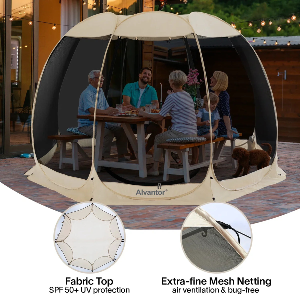 Alvantor Screen House Camping Instant Canopy 12 ft x 12 ft - Beige
