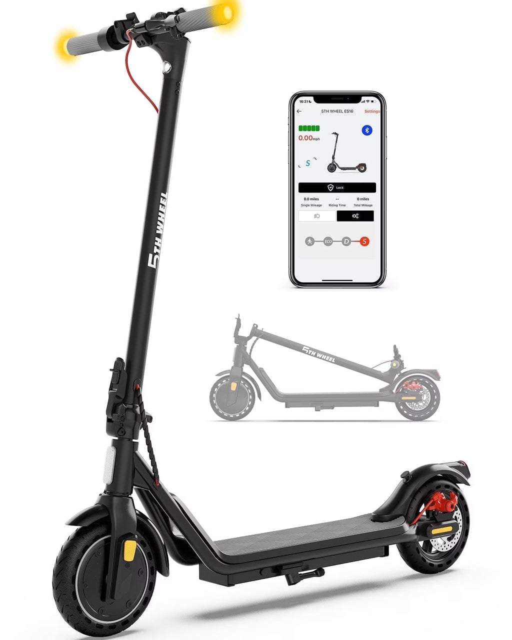 5TH WHEEL Electric Scooter With Turn Signals, 300W, 8.5 in Solid Tires, 18 mph, 12 Miles, Black - W16S