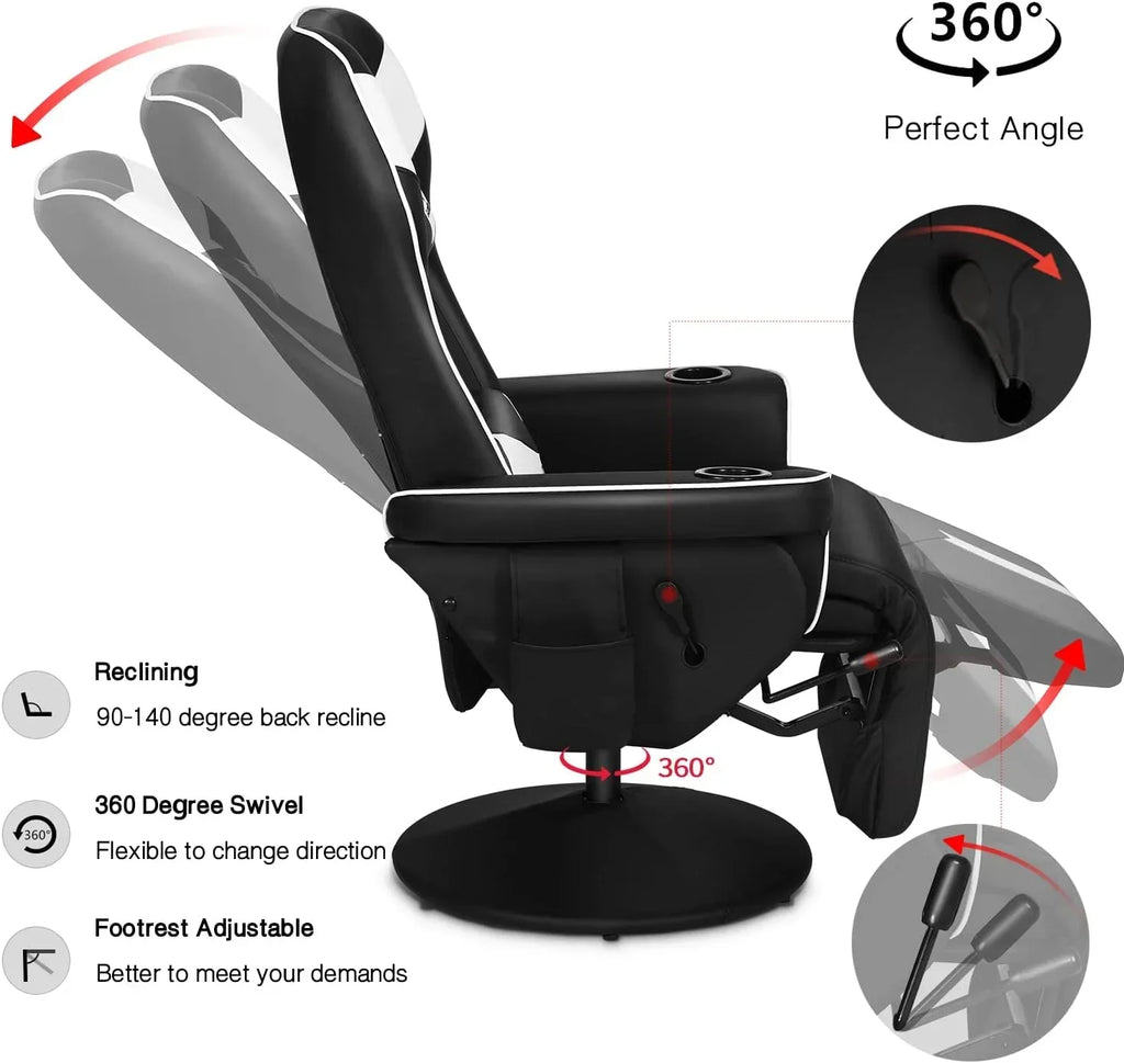 King Throne Ergonomic Gaming Chair With Footrest, Headrest, Lumbar Support, Cupholders, Black White