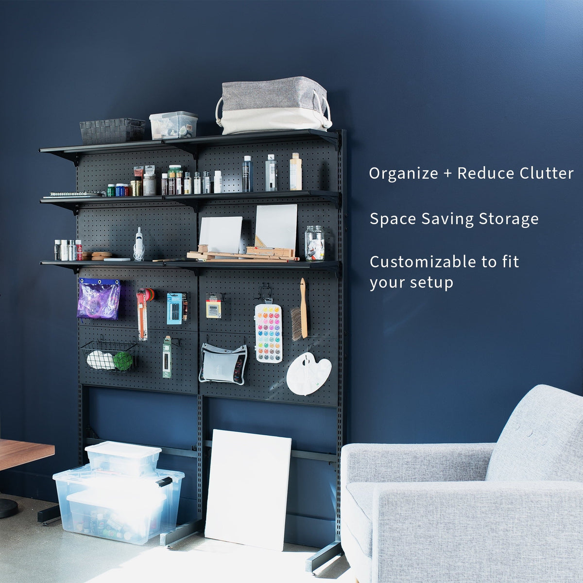 VIVO Black Freestanding Modular Pegboard Organizer With 3-Tier Organization - PP-2-PB058