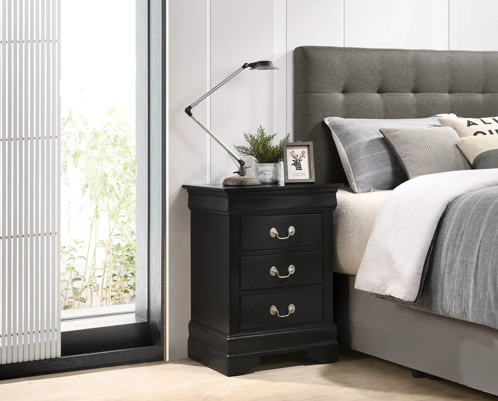 Glory Furniture Louis Phillipe 3 Drawer Nightstand, Black - G3150-3N