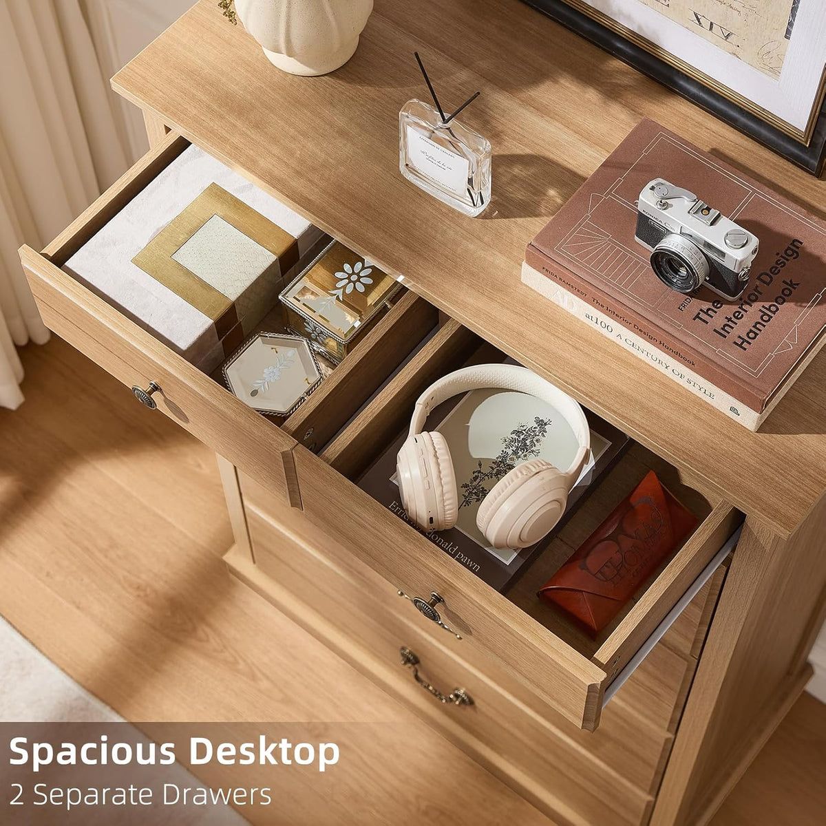 Farmhouse 6-Drawer Wood Dresser, Natural, 31.5 x 15.5 x 47 Inch