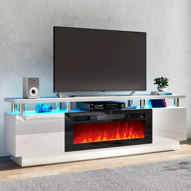 70 Inch TV Stand With 36 Inch Electric Fireplace And Adjustable Shelves