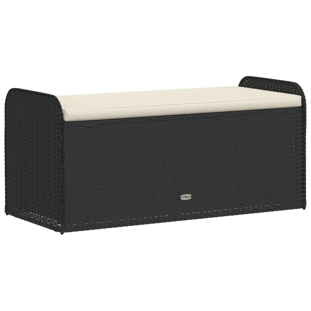 vidaXL Outdoor Poly Rattan Storage Bench With Cushion, Black, 45.3 x 20.1 x 20.5 in