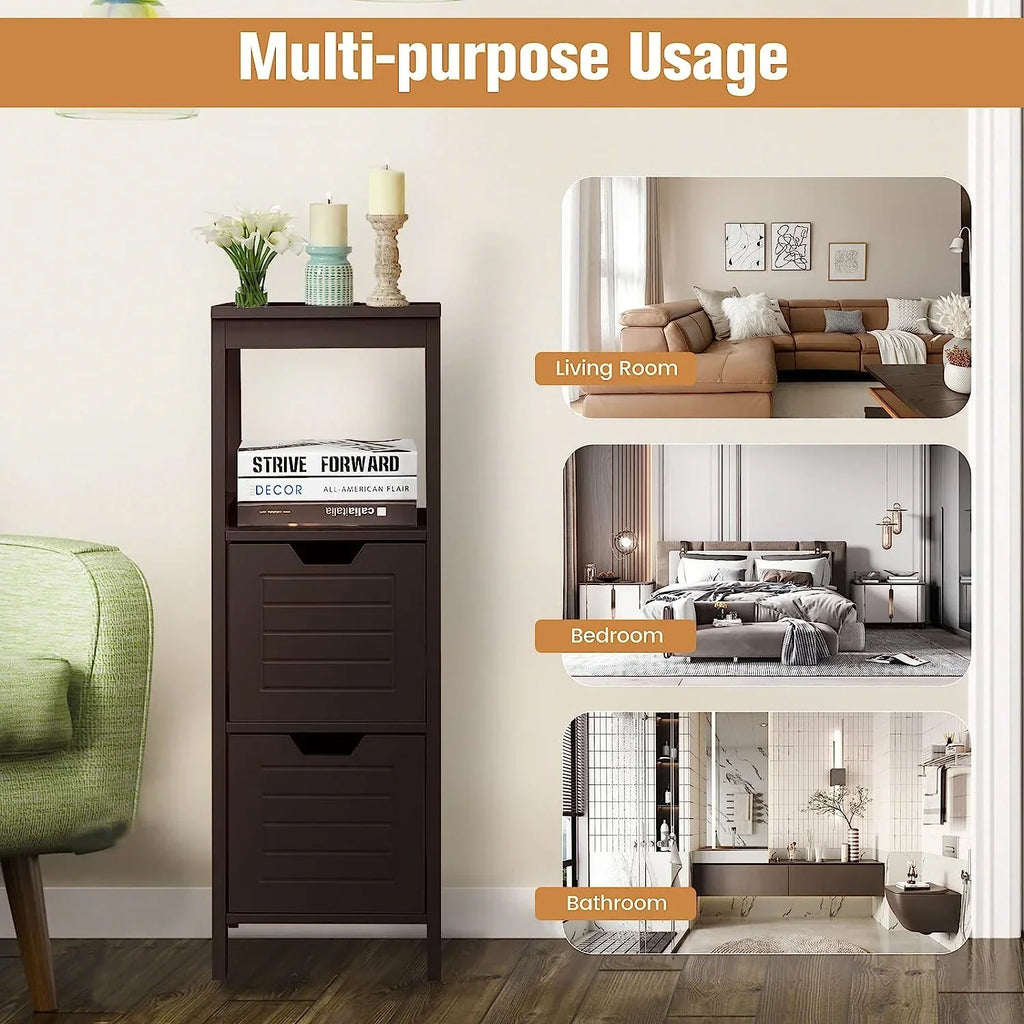 Freestanding Wooden Bathroom Storage Cabinet With 2 Adjustable Drawers - Gray
