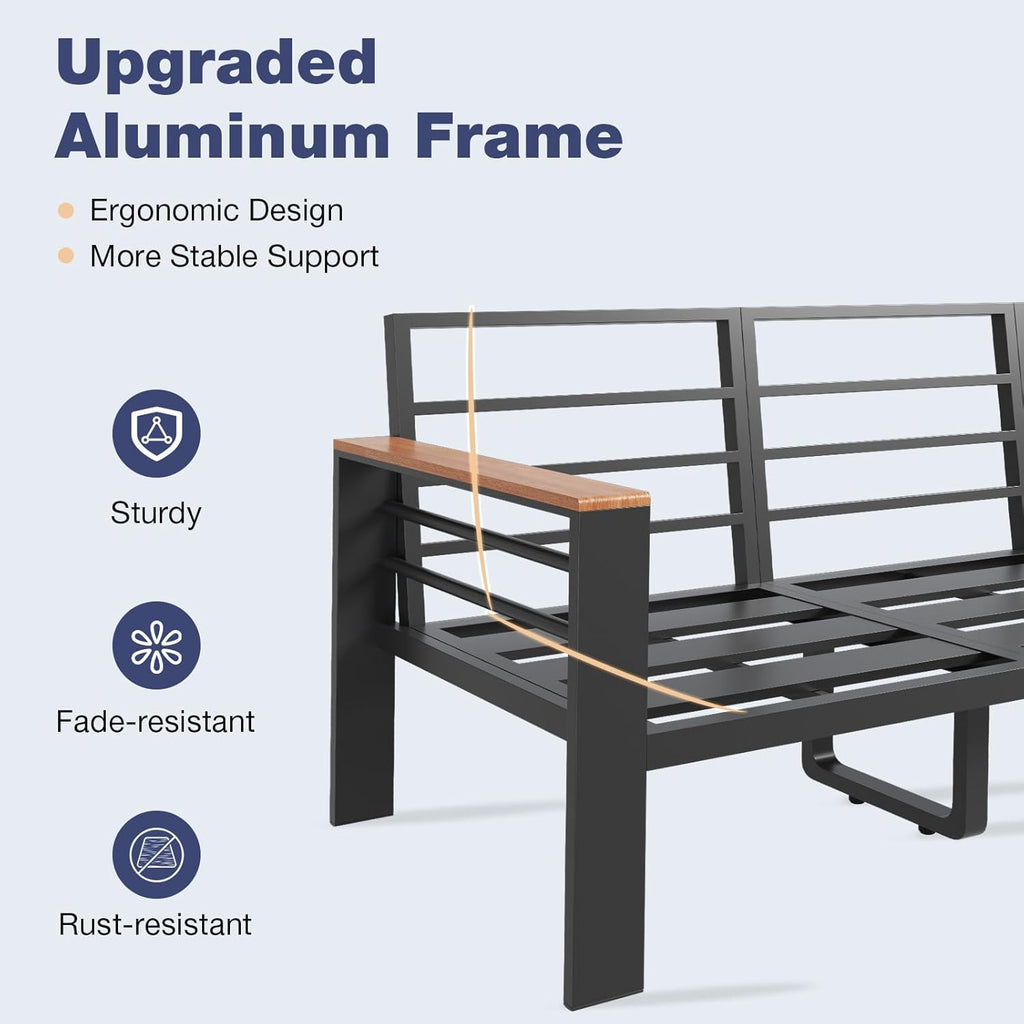 Aoxun Aluminum 7-Seat Patio Sectional With 5 in Cushions, Coffee Table And Waterproof Cover