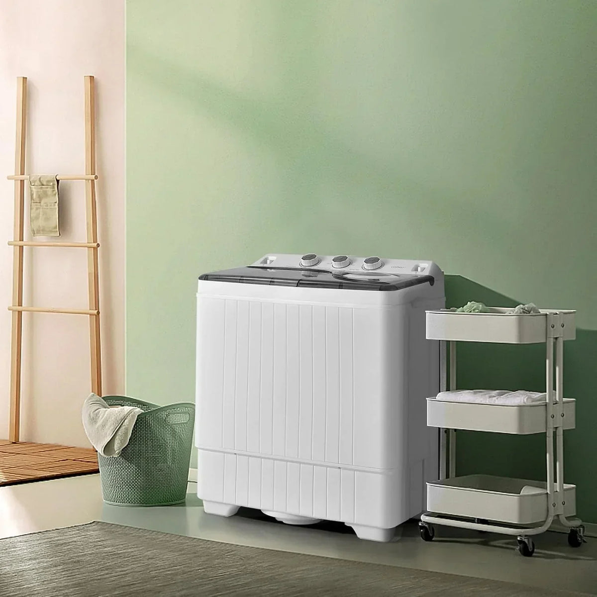 Costway Double Tub Washing Machine, 26 lb Capacity, 18 lb Wash, 8 lb Spin, Drain Pump