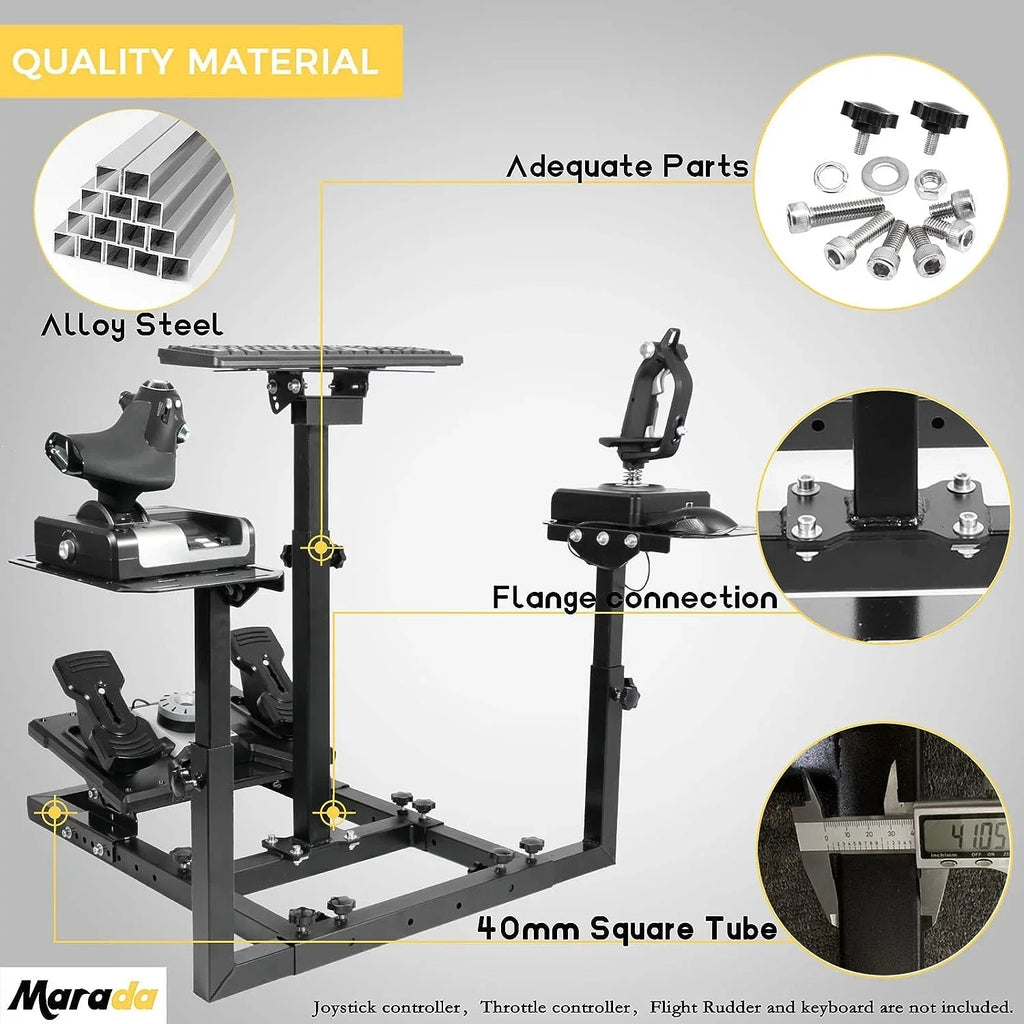 Marada Flight Simulator and Racing Wheel Stand, Adjustable, Carbon Steel - Fits Thrustmaster HOTAS Warthog