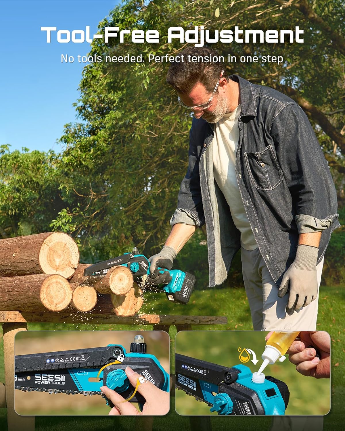 SEESII 2-in-1 Cordless 6 Inch Pole Saw With 2 x 4000mAh Batteries - P6 Ace