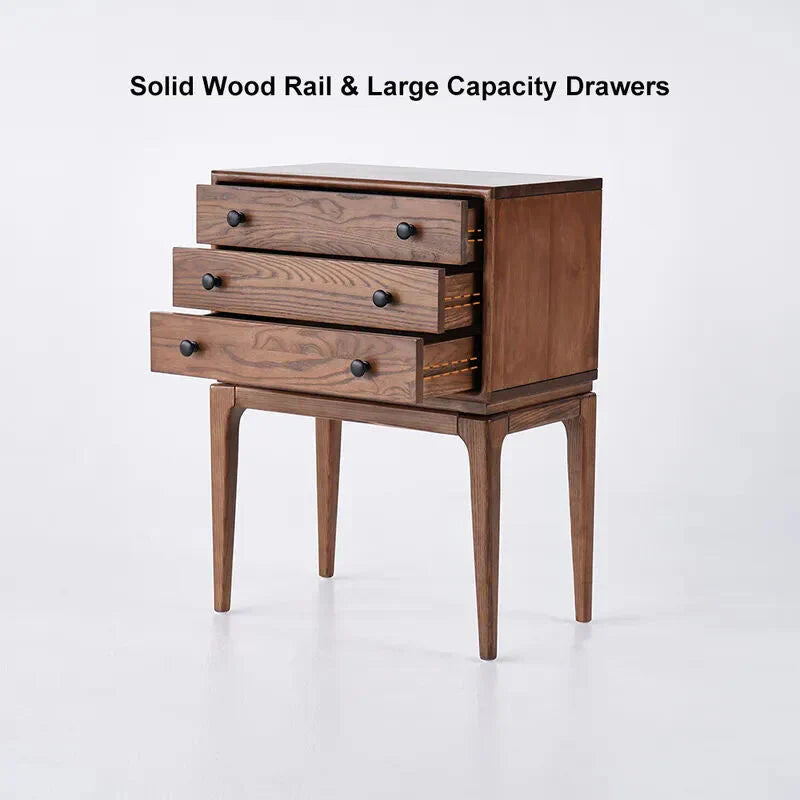 Walnut Ash Wood Chest Cabinet With 3 Drawers, 23.6 x 14.2 x 31.5 in