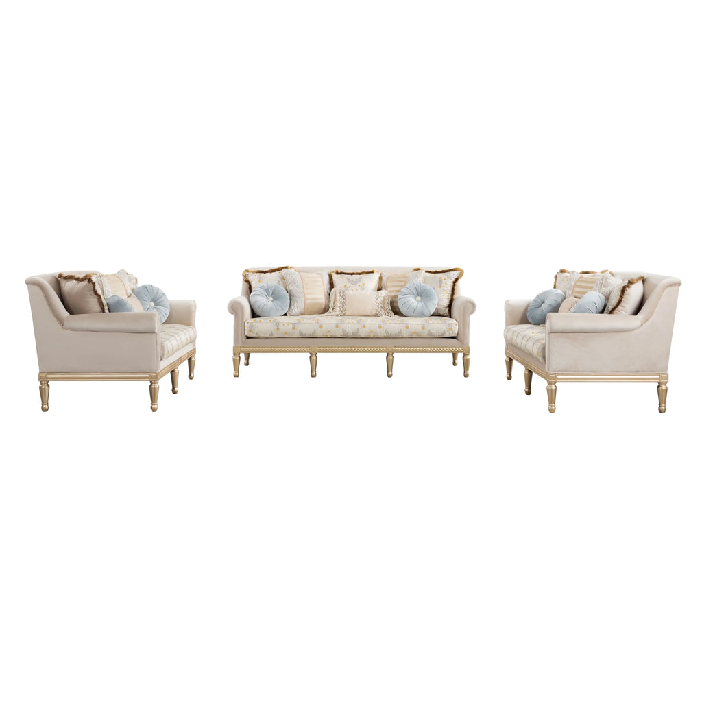 84in Modern Velvet Sofa Set, 3-Seater Couch With Loveseat, Beige