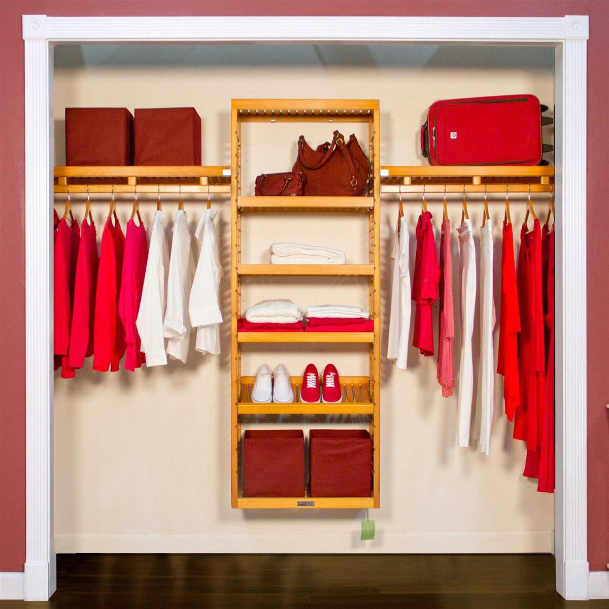 John Louis Home Premier Closet Organizer, 12 Inch Depth, 6 ft Storage Tower, Honey Maple - Fits Up To 10ft Wide