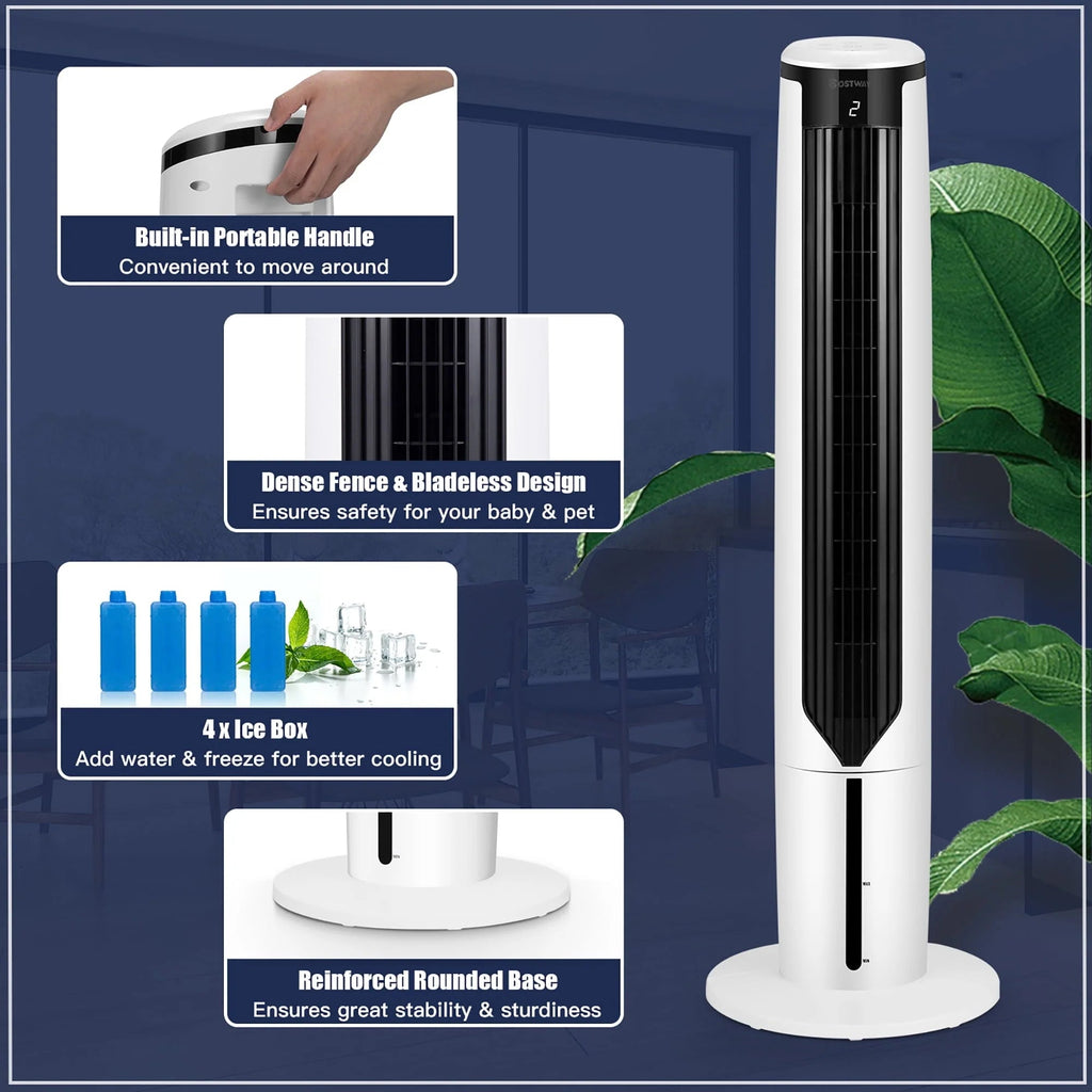 Costway 3-In-1 Evaporative Air Cooler Portable Tower Fan Humidifier 41in White