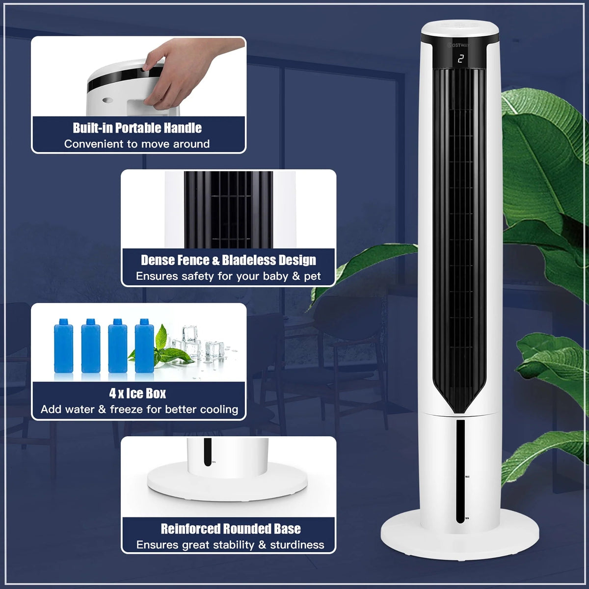 Costway 3-In-1 Evaporative Air Cooler Portable Tower Fan Humidifier 41in White
