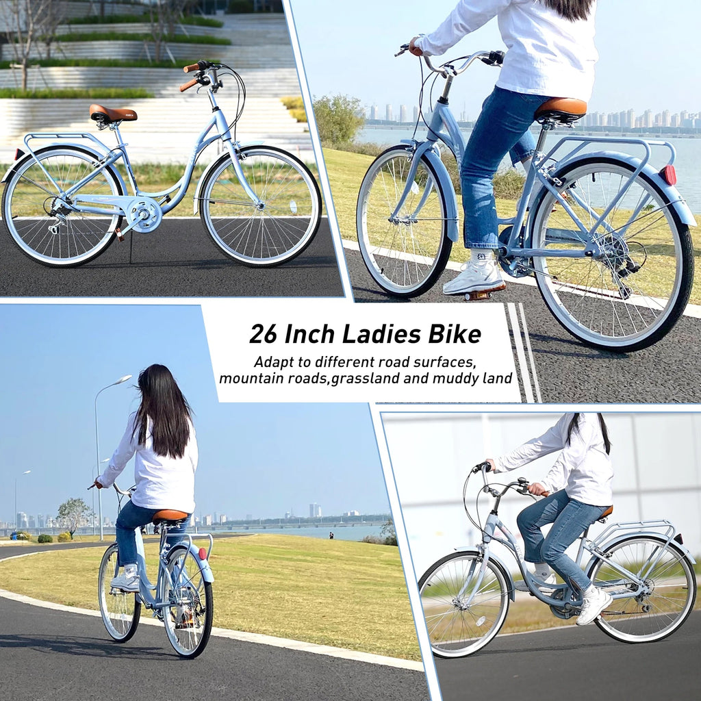 Pregoods Shop 26 Inch Women's Cruiser Bicycle, Shimano 7 Speed, Green