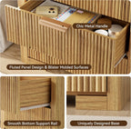 Fluted Nightstand Set Of 2 With Charging Station, 23.6 in, 3 Drawers, Natural Oak