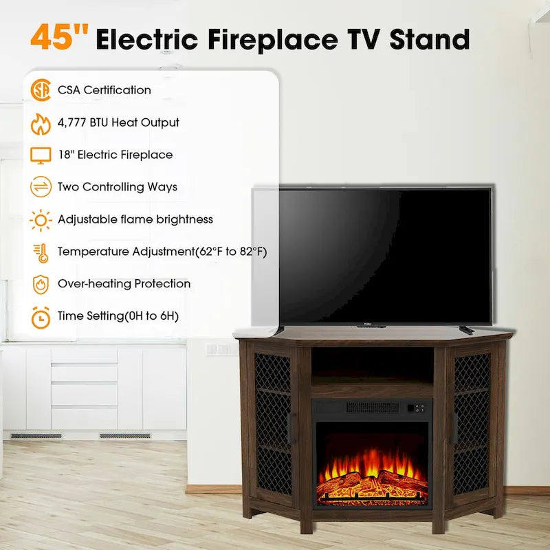 45 inch Industrial Corner Electric Fireplace TV Stand Console Table - 17 Electric Fireplace