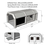 Inflatable Spray Paint Booth Tent 28X15X10FT With Two Blowers - 950W+280or380W