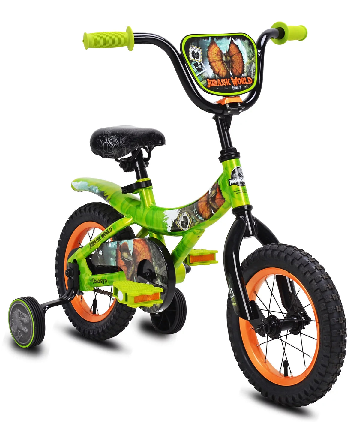 Jurassic World 12-inch Raptor Boys Bicycle With Training Wheels, Green And Orange